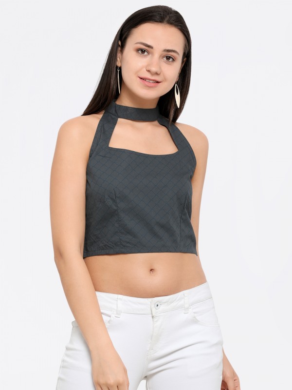 High Neck Off Shoulder Crop Top